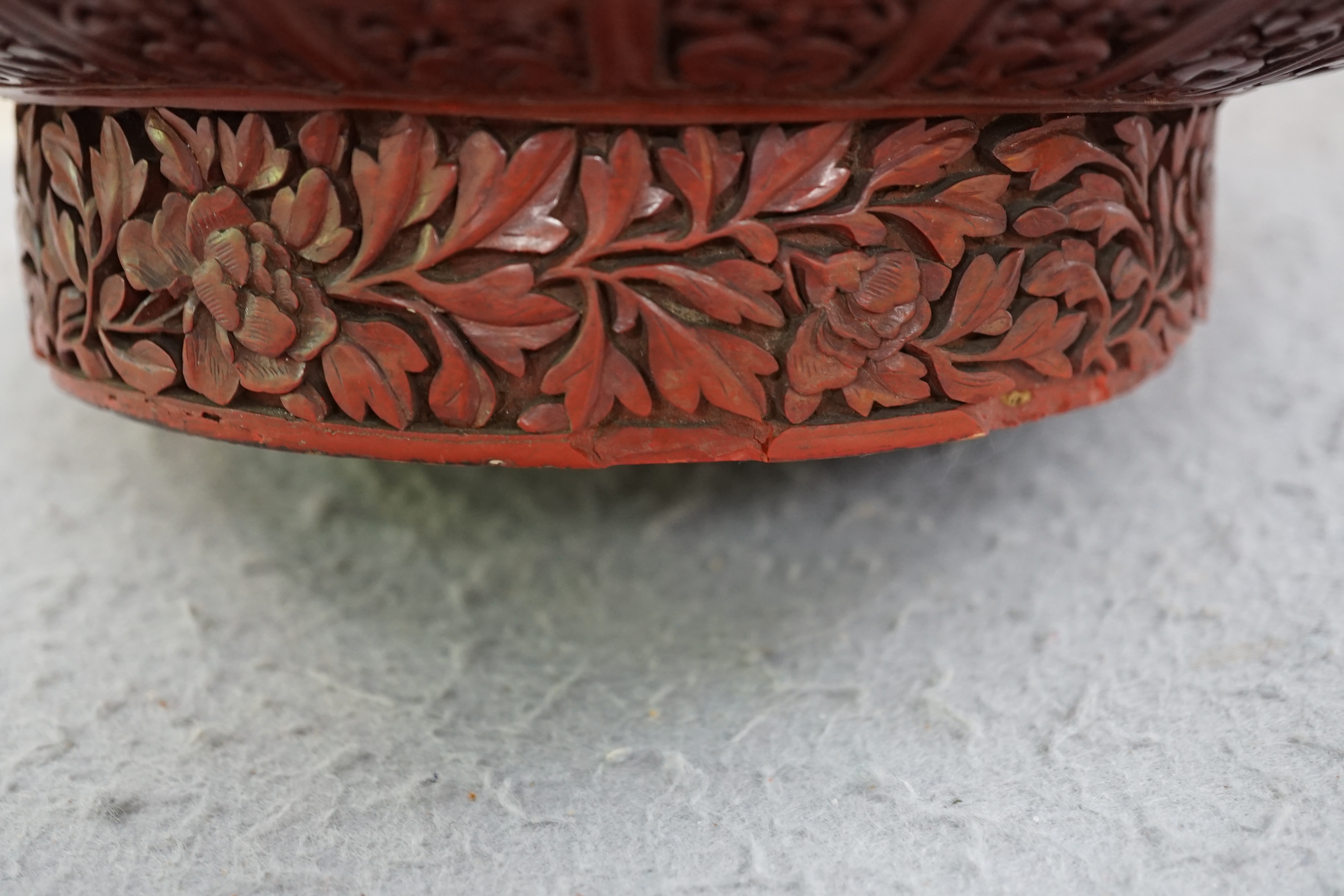 A large Chinese cinnabar lacquer bottle vase, 19th century, Some restoration